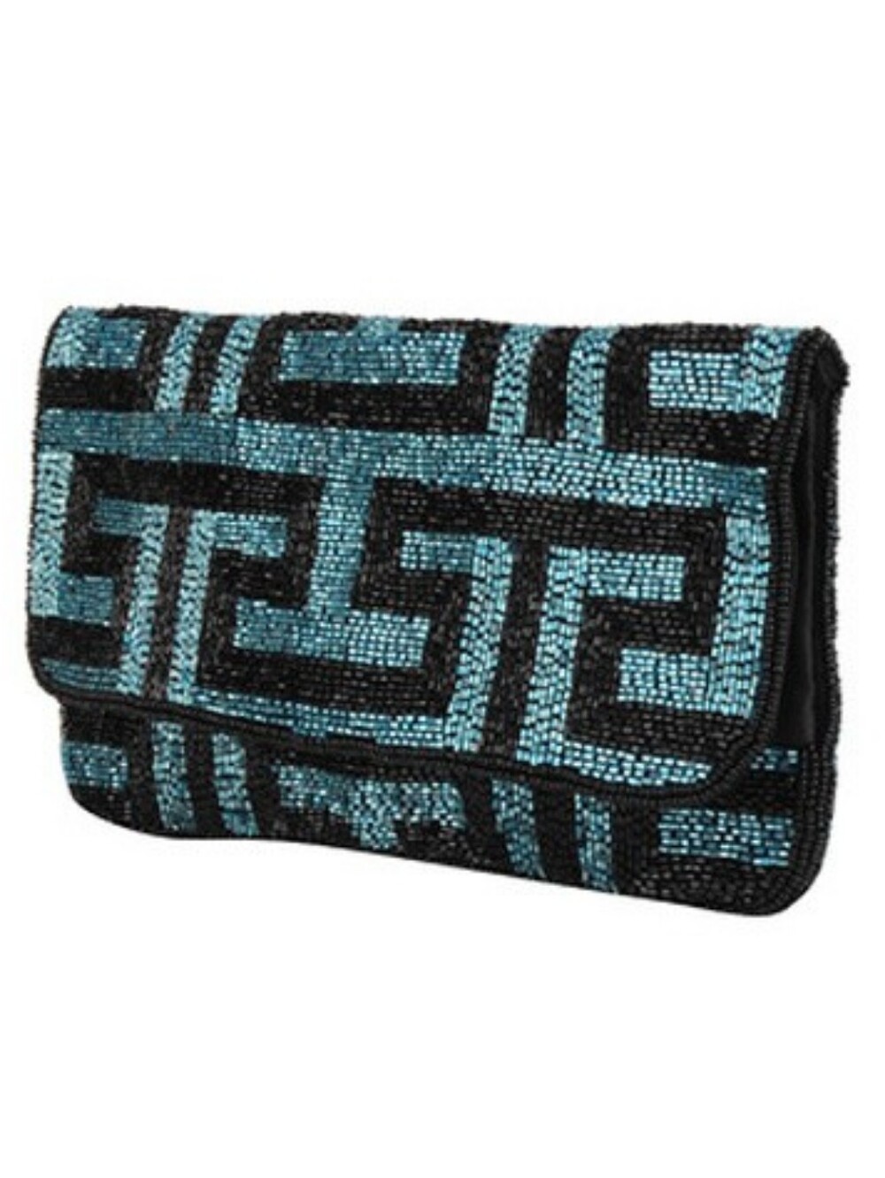 Forever 21 Art Deco Geometric Beaded Flap Clutch Purse - Black & Teal
